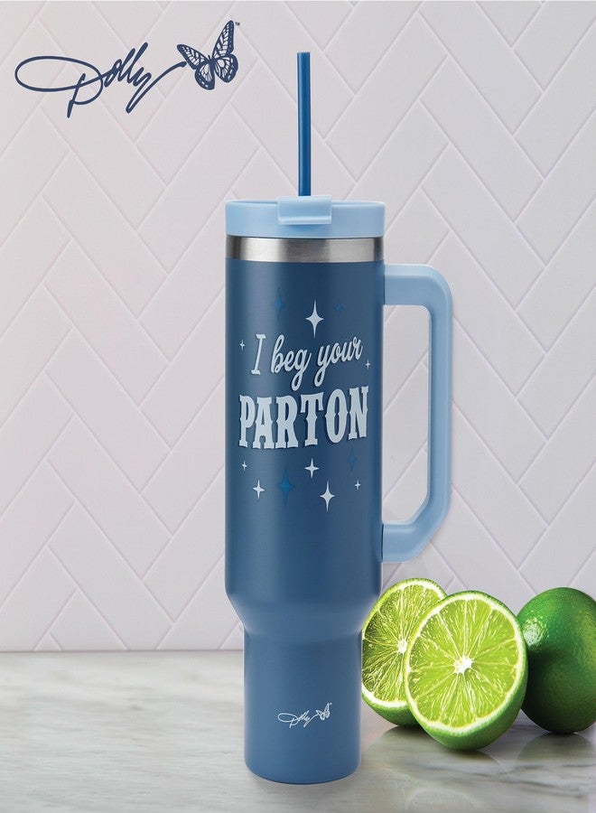 Dolly Parton Tumbler With Handle, Double Wall Vacuum Insulated Stainless Steel With Straw Lid, Cold For Up To 24 Hours Or Hot For Up To 8 Hours, 40 Ounce, Blue - Image 5